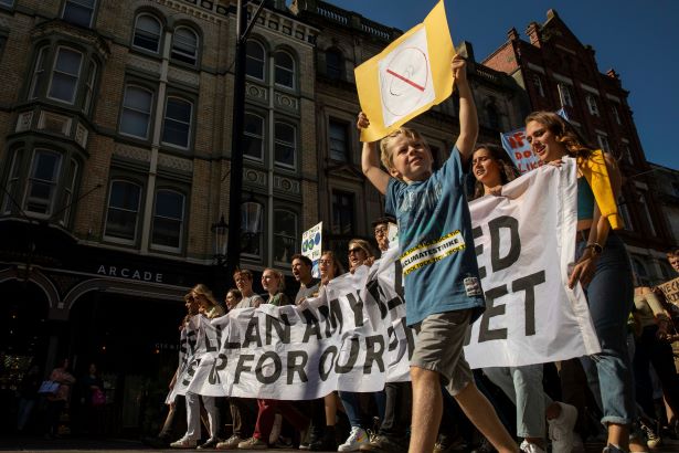 Young people on a climate strike in Cardiff