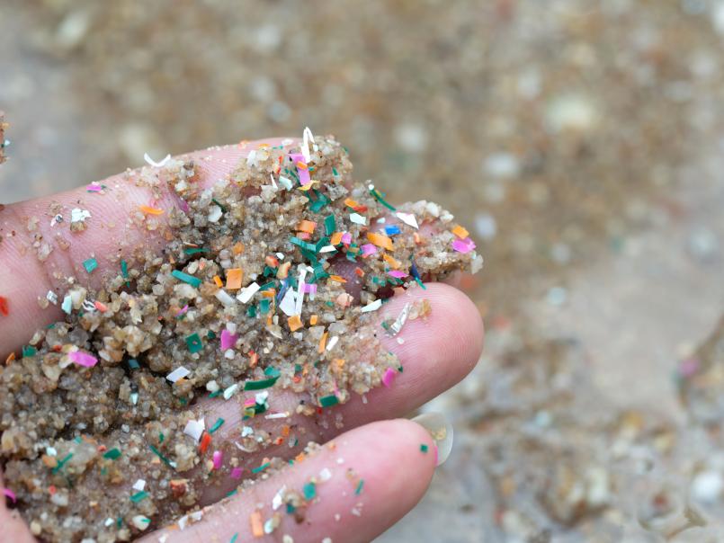 Photo of microplastics in sand on someone's hand